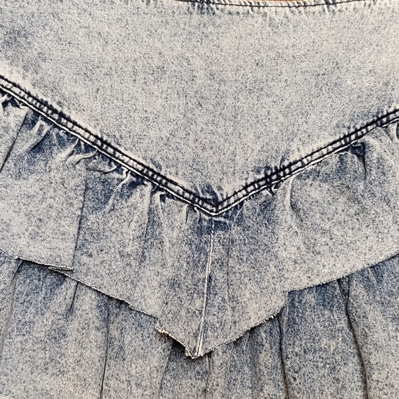 TGLA XL Mini Skirt Acid Wash Denim Tiered Ruffle Boho Festival Cowgirl 80s NWT - Picture 5 of 15